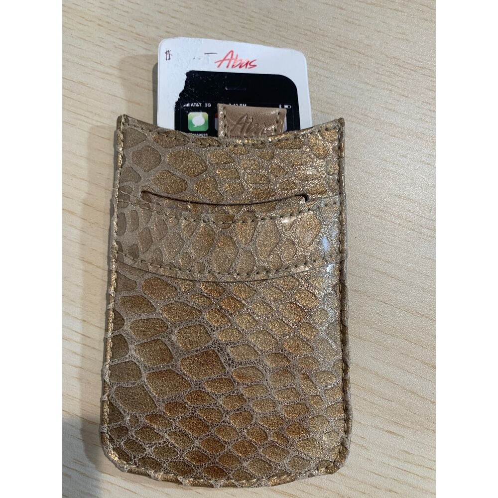 Abas Iridescent Gold Animal print Card/Phone Holder New 4.5" x 3" MSRP $52.00